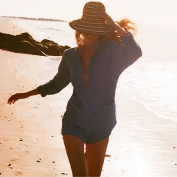 Zara Romper Bloggers Fav! Soft Indian Cotton Long Sleeve Blue Size Small - Picture 5 of 8